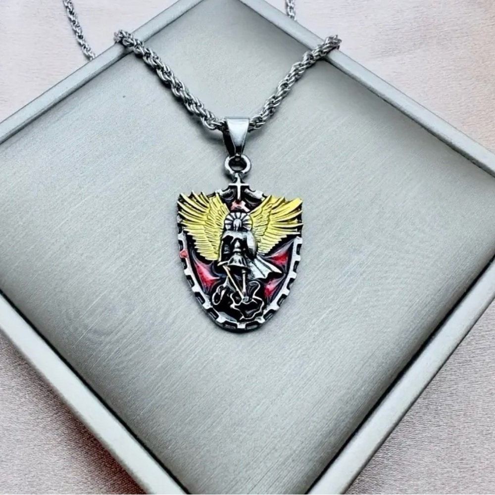 Silver and Gold Angel Pendant Necklace. - Picture 4 of 6